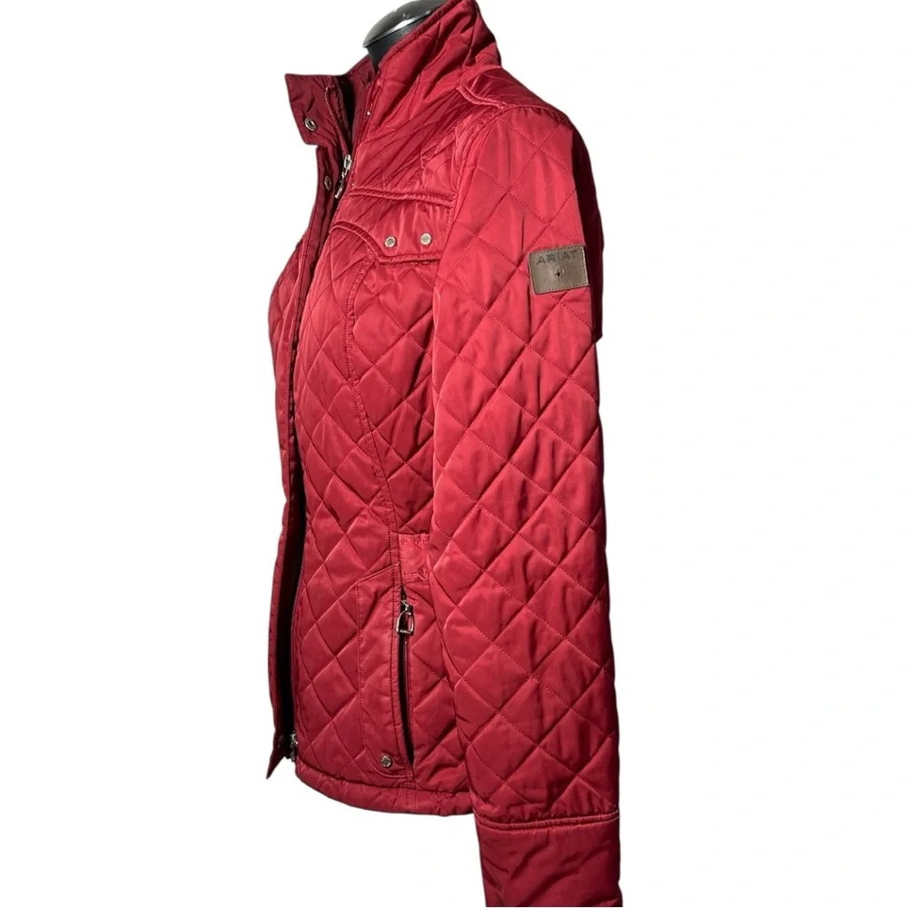 Ariat Red Quilted Jacket Women's Small Pockets Lined Full Zipper Snaps - Picture 8 of 15